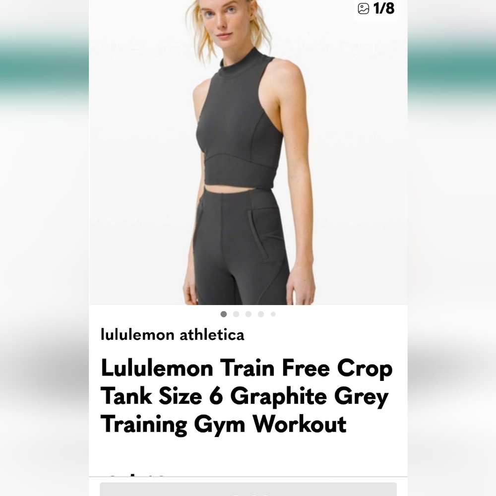Lululemon Train Free Crop Tank Size 6 Graphite Grey Training Gym Workout